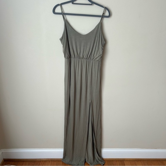 Lulus Watch The Sunset Washed Olive Green Slit Maxi Dress Women’s Size Large - Picture 2 of 6